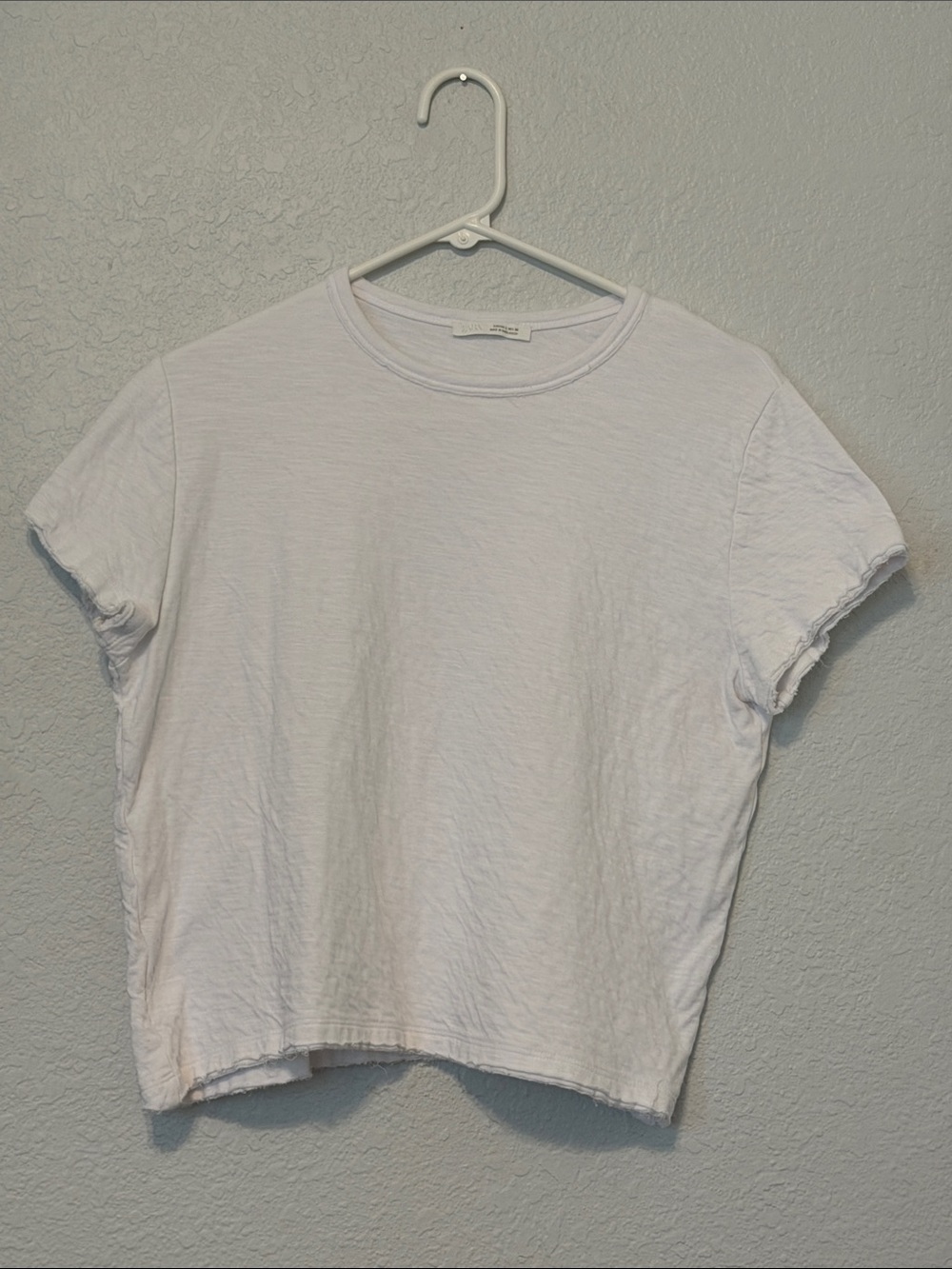 Zara White Short Sleeve Boxy Crewneck Tee